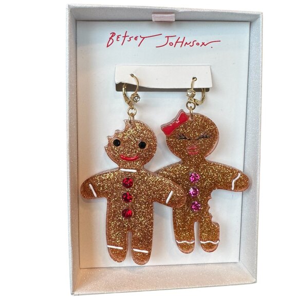 Betsey Johnson Holiday Gingerbread Earrings - NIB - Picture 1 of 6